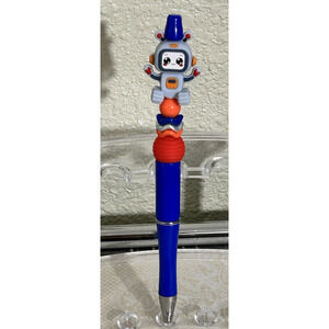 Custom Beaded Pen Blue Robot Handmade Fun Festive Unique Gift